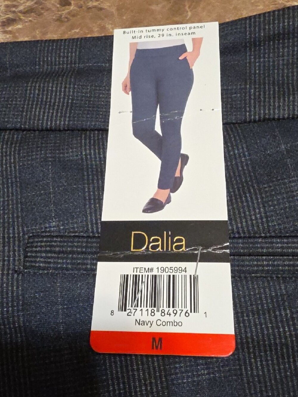 Dalia Women's Dark Plaid Pull-On Pants - Navy - Picture 2 of 5